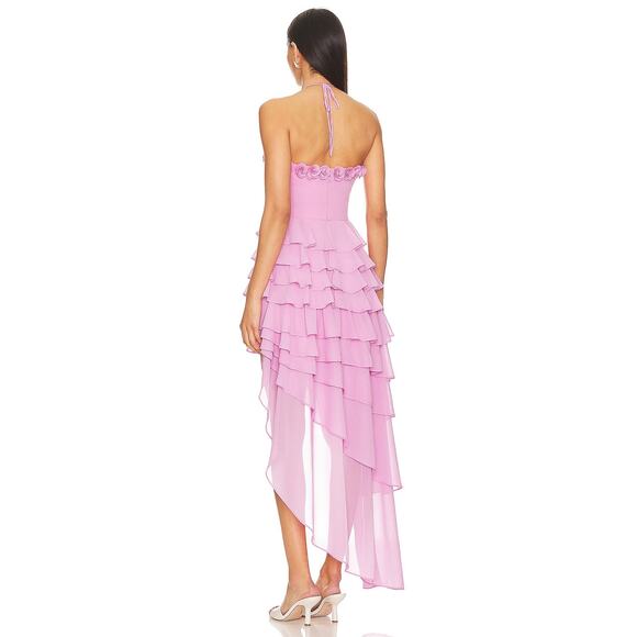Majorelle Brittan Asymmetrical Gown Halter Rosette Ruffle Prom Hoco Fairy Boho M - Picture 3 of 13
